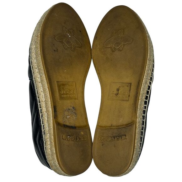 Gucci GG Marmont Quilted Nappa Leather Flats Charlotte Espadrilles 37.5 Black - Picture 10 of 10